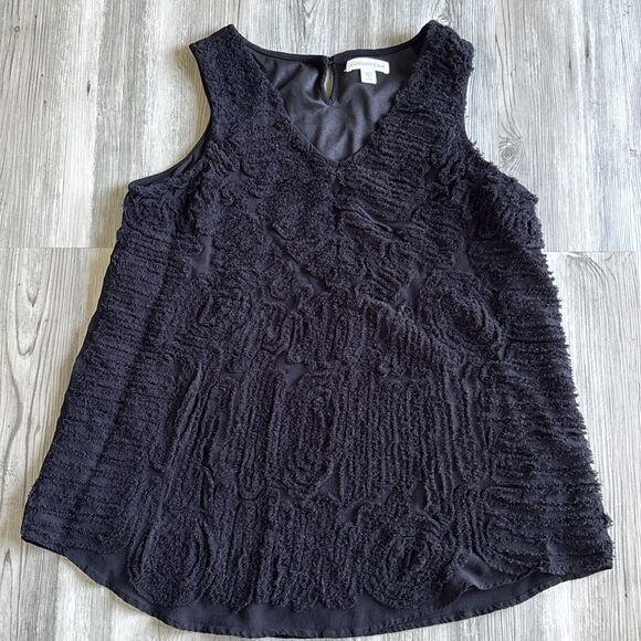 Coldwater Creek  Sleeveless Blouse Size L Black V Neck Embroidered Tunic Top - Picture 1 of 10